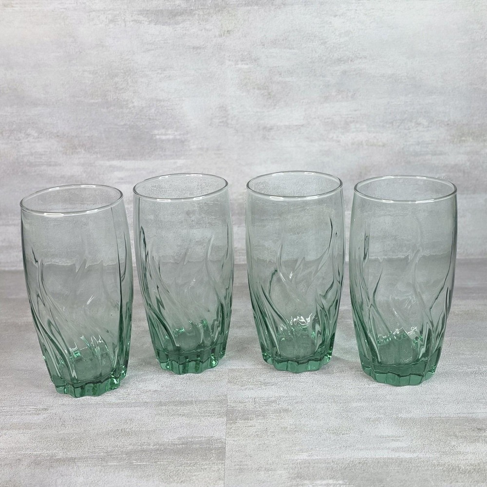 Anchor Hocking Central Park Fern Green Swirl Tumblers 16 oz Glass Set Of 4